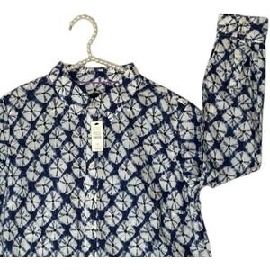 Talbots Shirt Women 1X Petite Coastal Chic Tie Dye Cotton Geometric‎ Top NWT